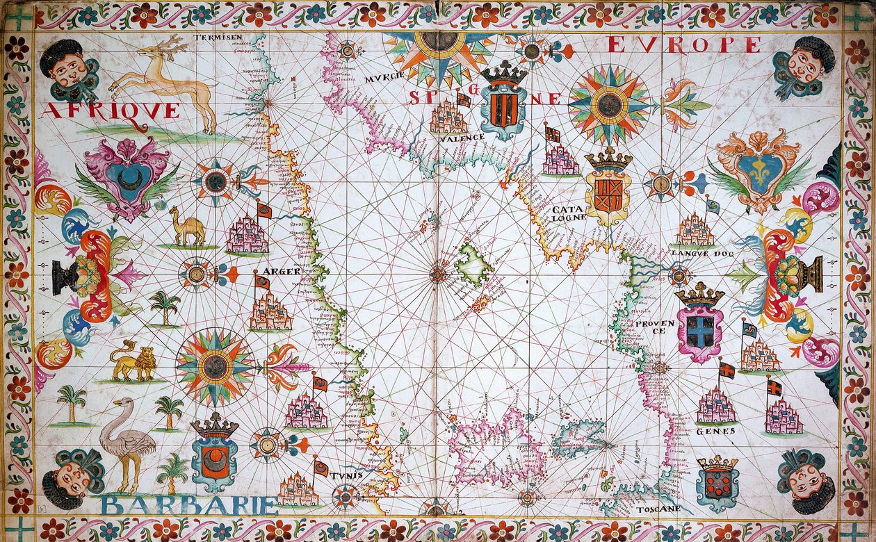 Kort over det vestlige Middelhav med de nordafrikanske og spanske kyster af Unknown artist