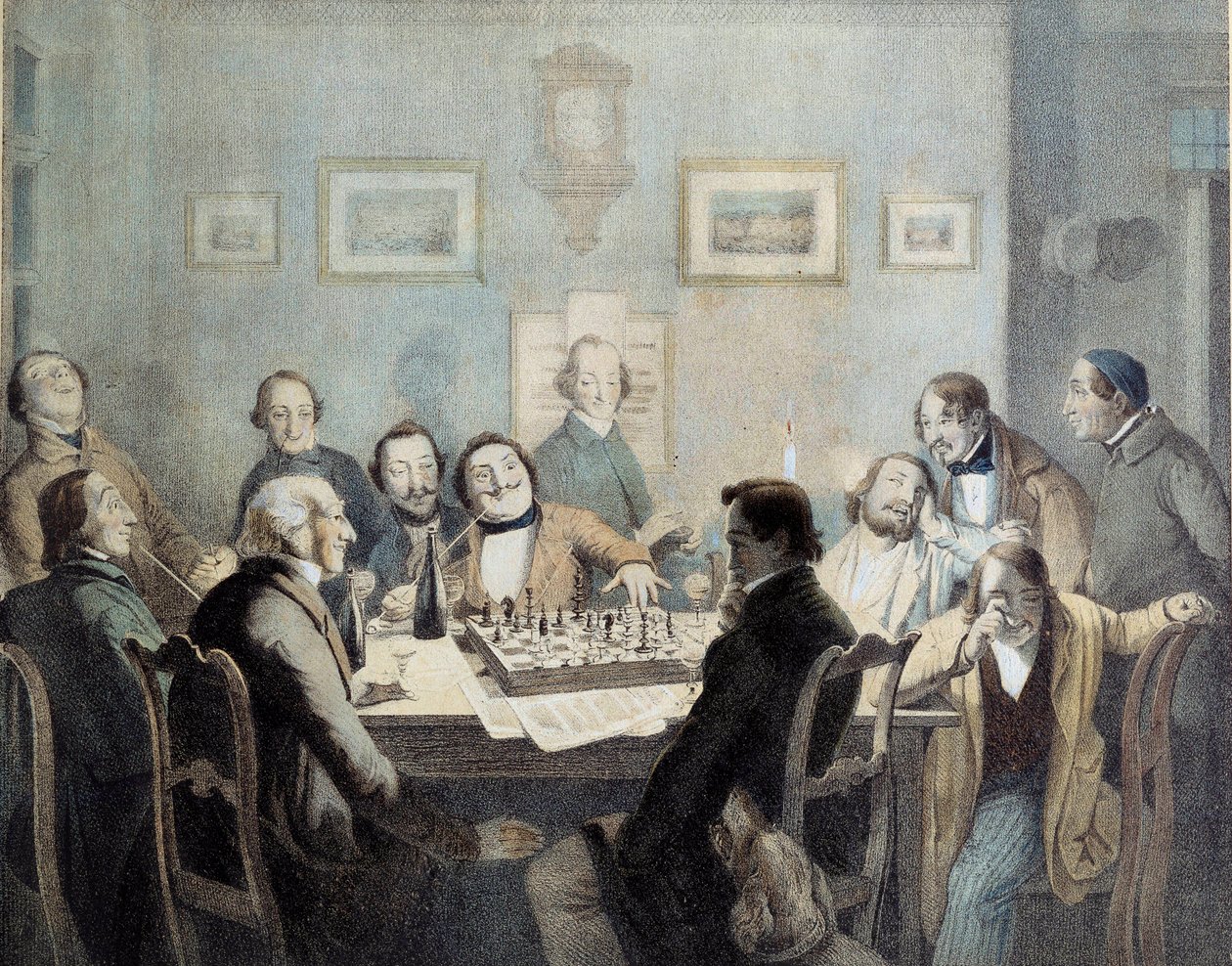 Skakspillere Litografi af det 19. århundrede. af Unknown artist
