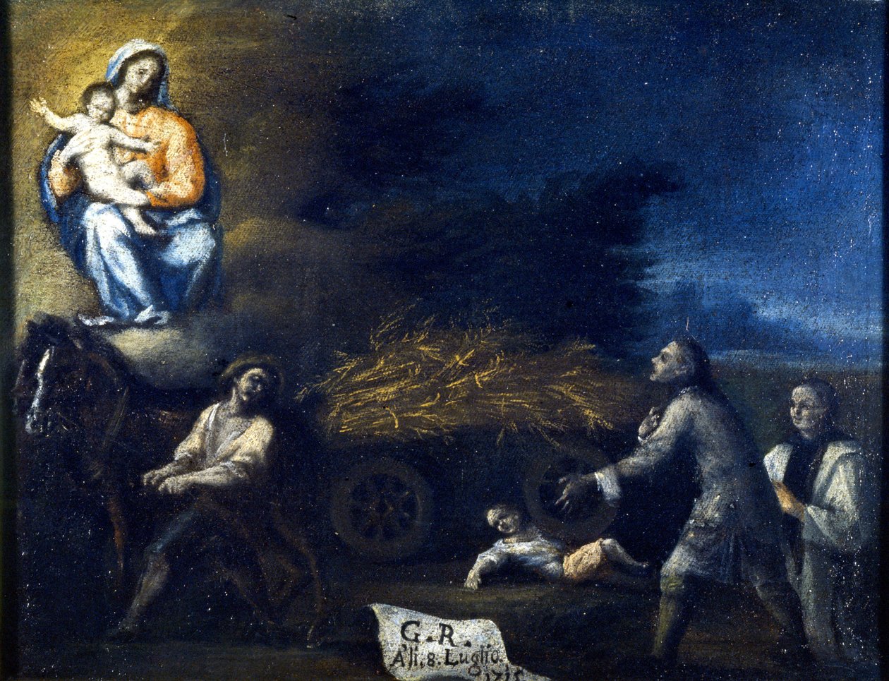Barn knust af en plov. Ex voto af 1715 fra helligdommen St. Valeria a Seregno (Milano). af Unknown artist
