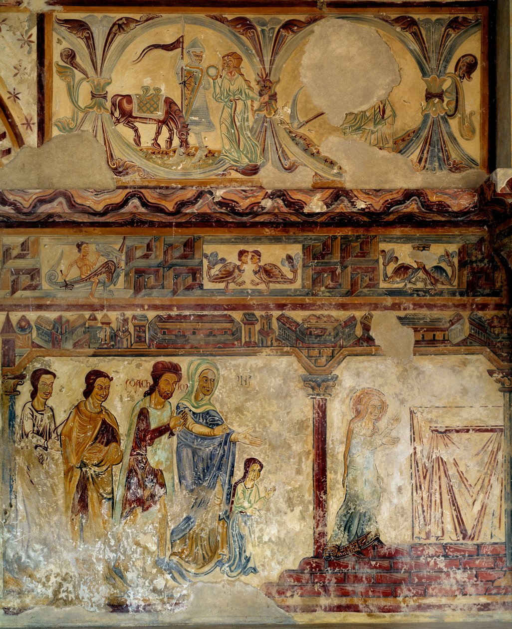 Jomfruens barndom Efter kalkmalerierne fra det 12. og 13. århundrede af kirken i gamle Pouzauges i Vendee. af Unknown artist
