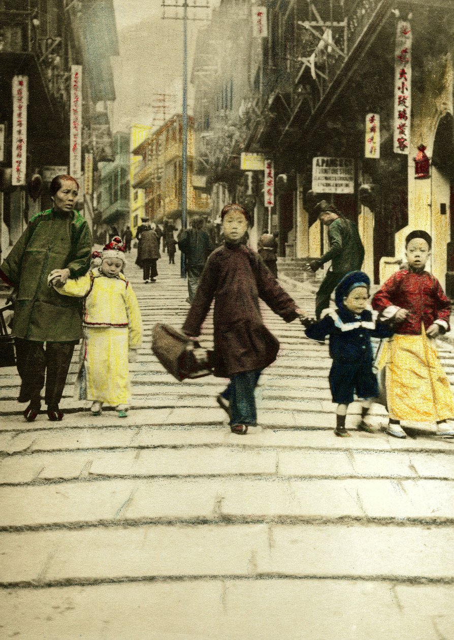 Børn på Pottinger Street i Hong Kong i 1890. Kina af Unknown artist