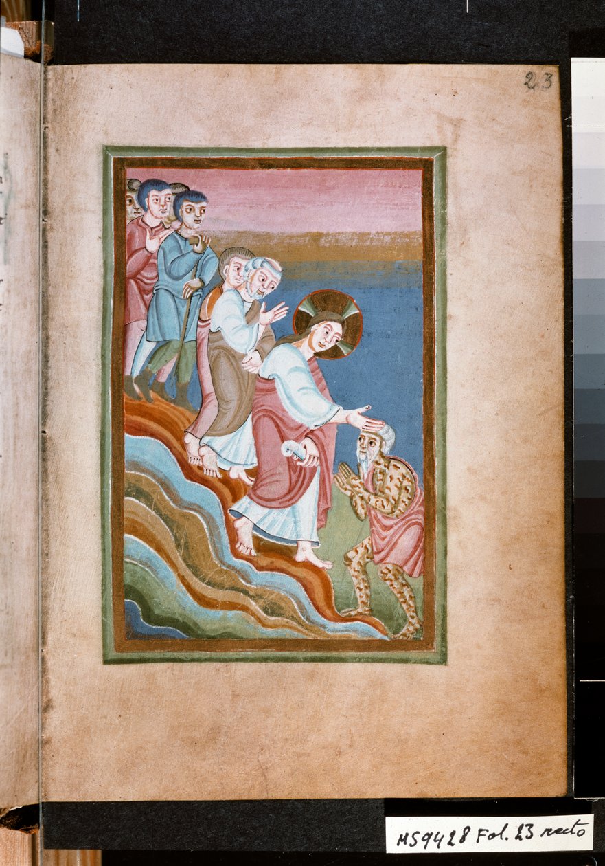 Kristus helbreder en spedalsk, ca. 1035 (miniature) af Unknown artist