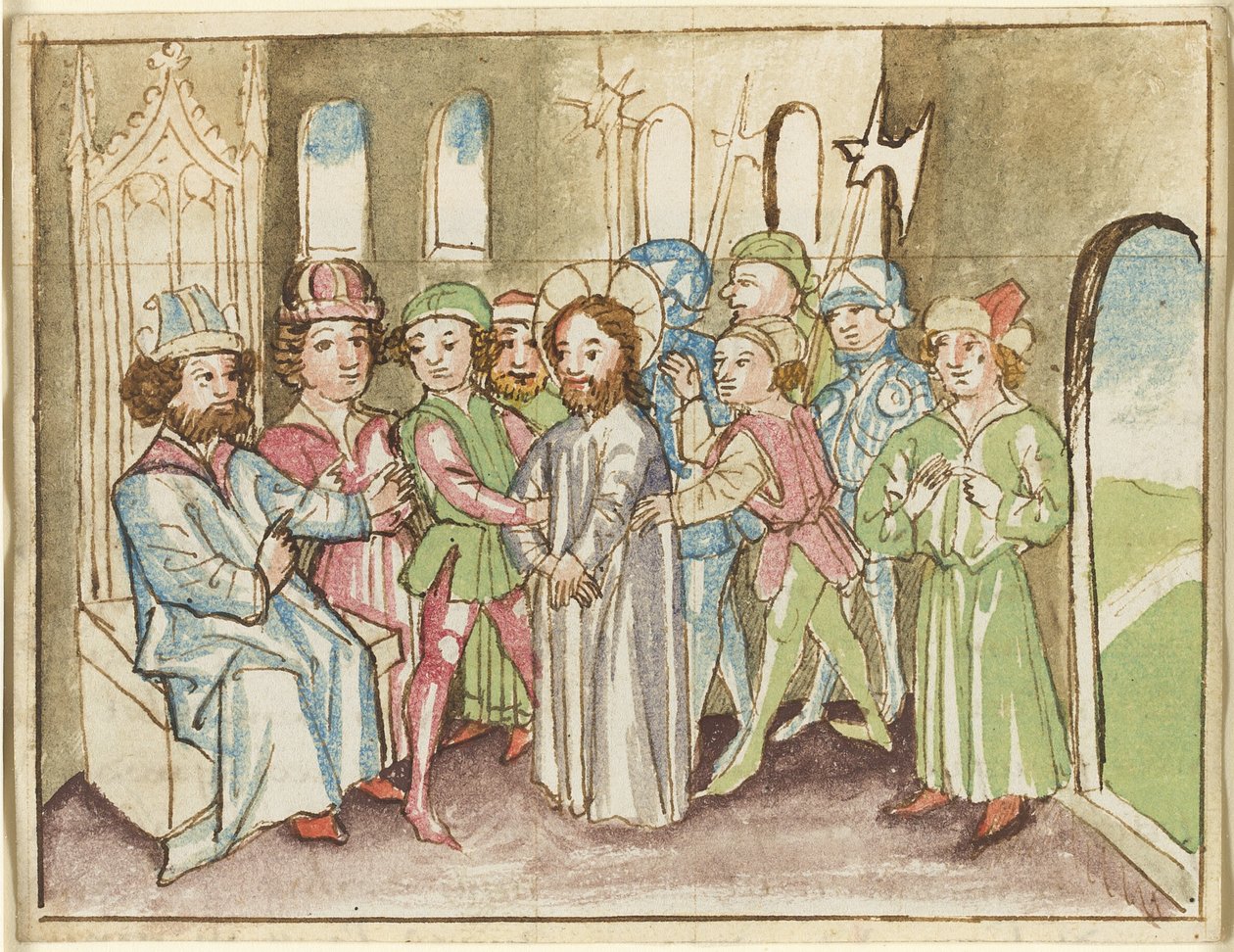 Kristus foran ypperstepræsten Annas, fra et plenarium af Unknown artist
