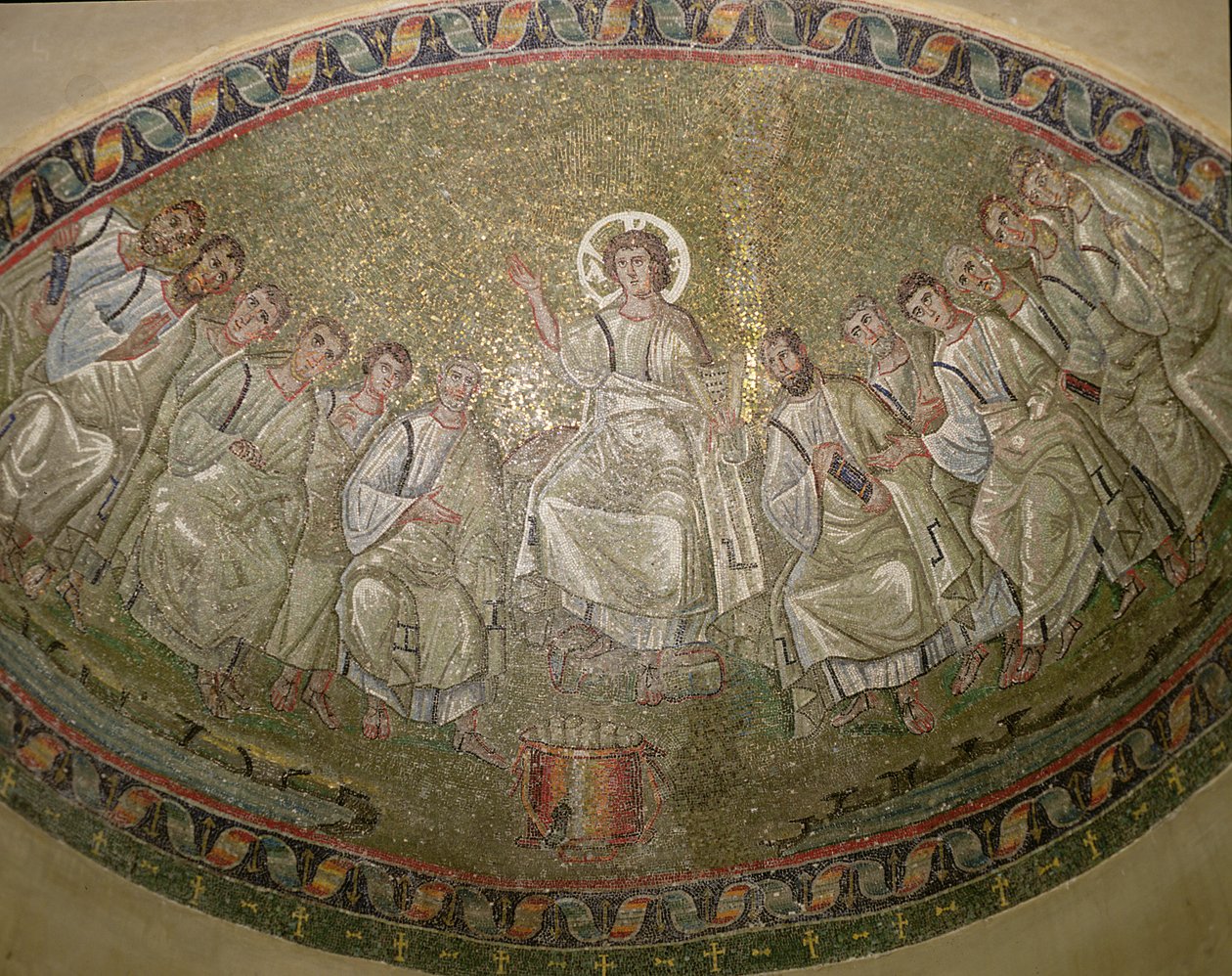 Kristus lovgiveren, tronende med apostlene, San Lorenzo Maggiore, Milano (mosaik) af Unknown artist