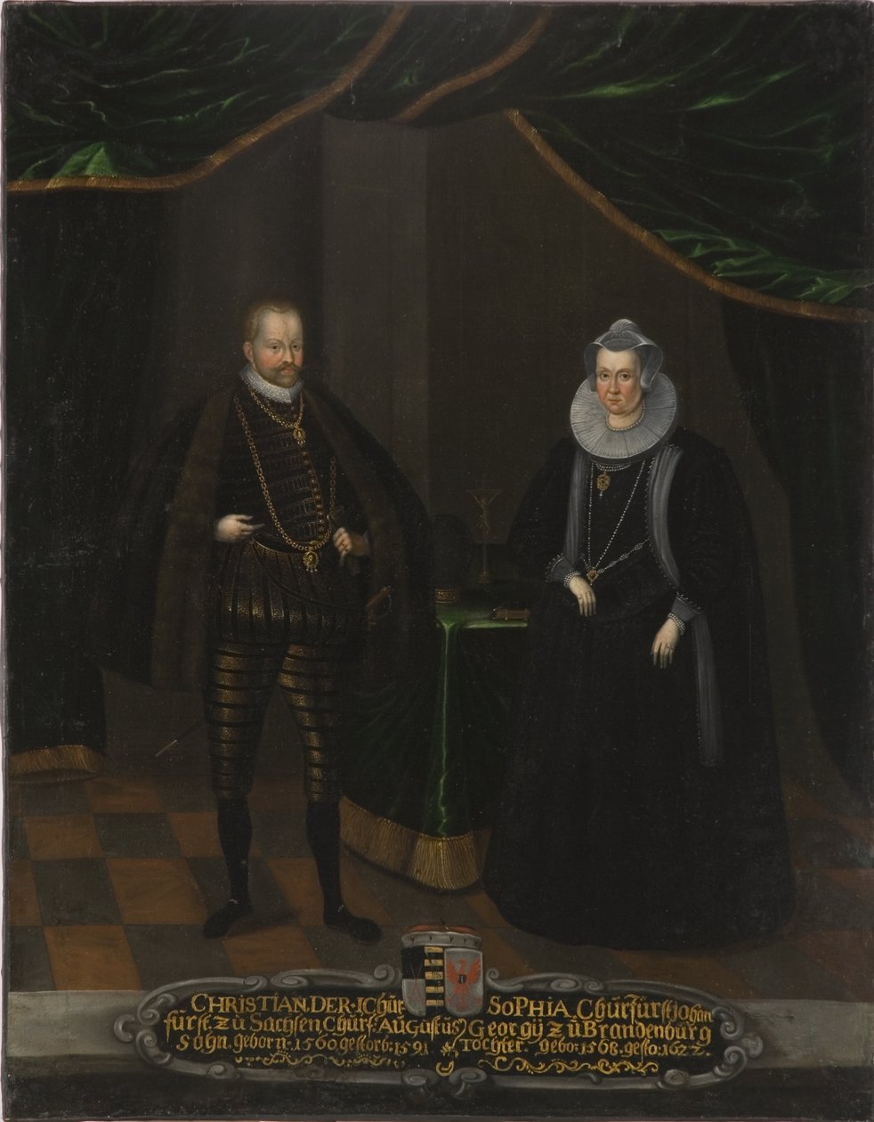 Christian I de Saxe et Sophie de Brandebourg - Portræt af Christian I (1568-1622), kurfyrst af Sachsen og Sophie af Brandenburg (1568-1622), kurfyrste af Sachsen, Anonym . Olie på lærred. Mål: 102,5x79 cm. Nationalmuseum Stockholm af Unknown artist