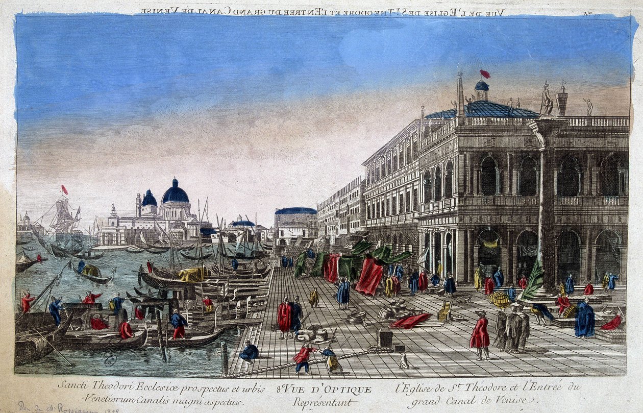 St. Theodore-kirken og indgangen til Canal Grande i Venedig. af Unknown artist