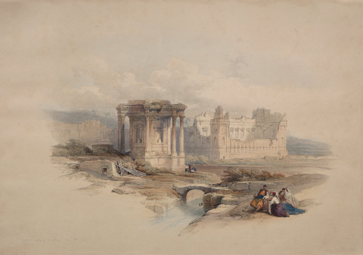 Cirkulært tempel ved Baalbec af Unknown artist