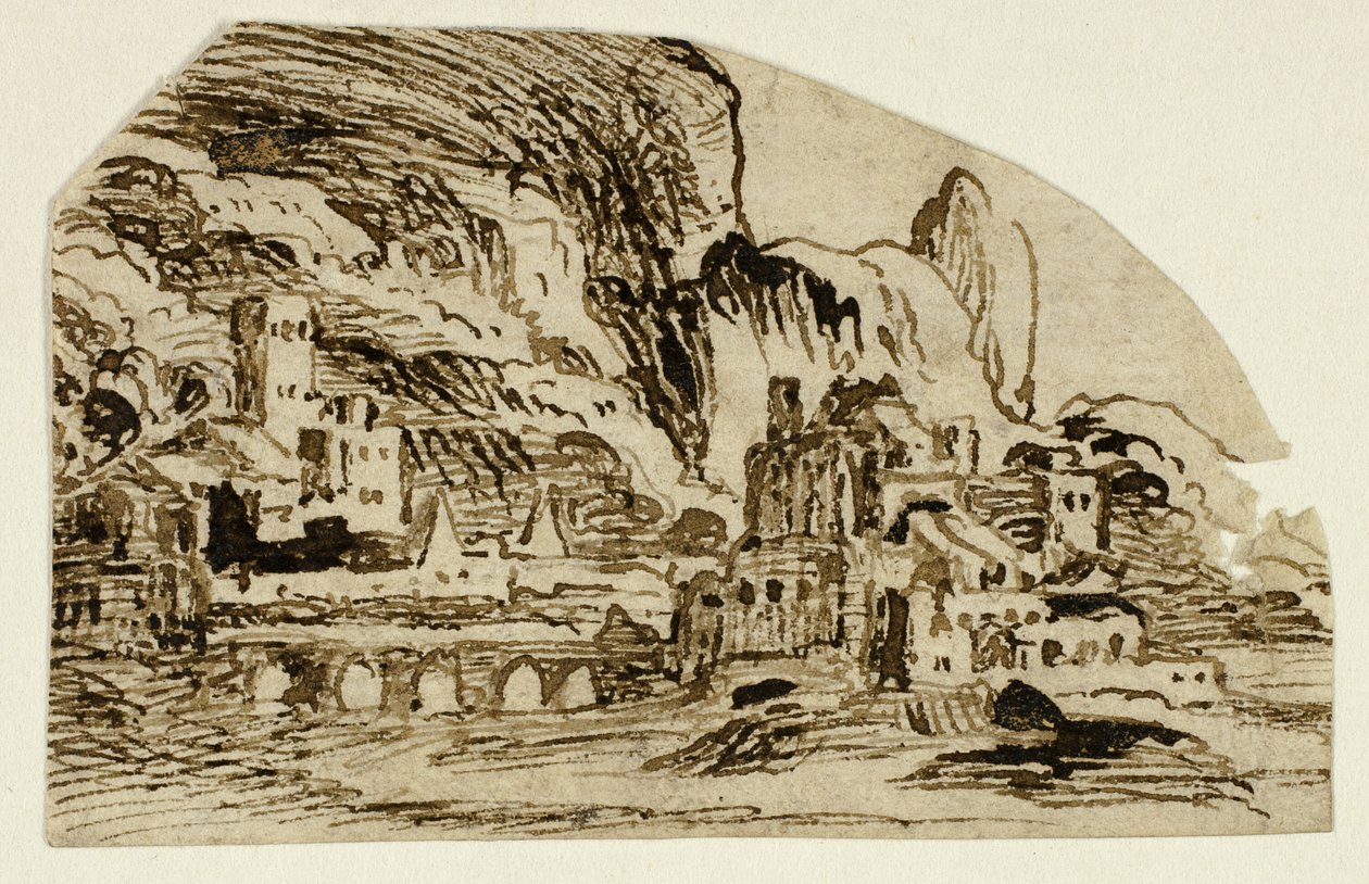 Citadel og bro i bjergene af Unknown artist
