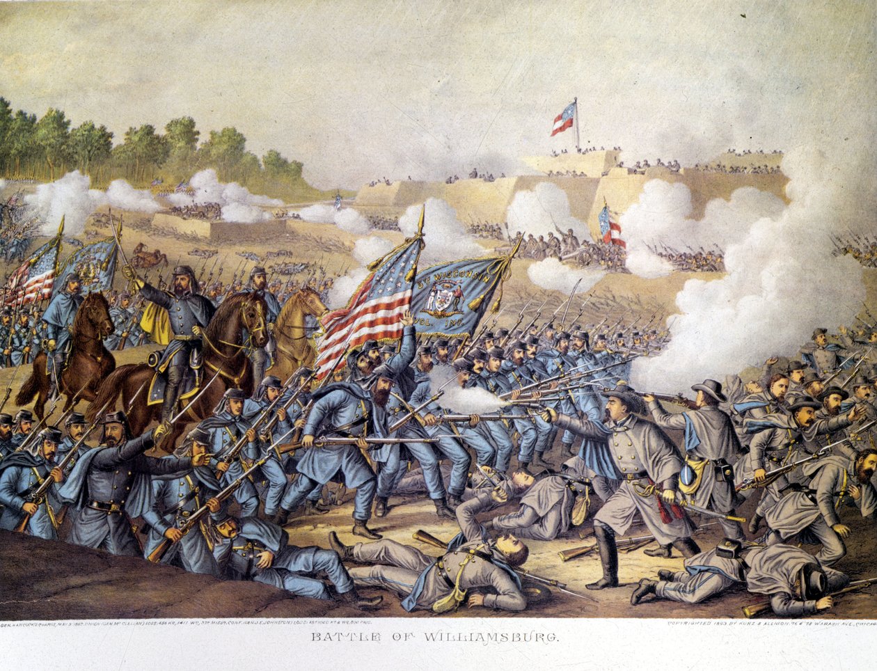 Borgerkrig (1861 - 1865), amerikansk borgerkrig: 05/05/1862. Slaget ved Williamsburg. Gravering. af Unknown artist