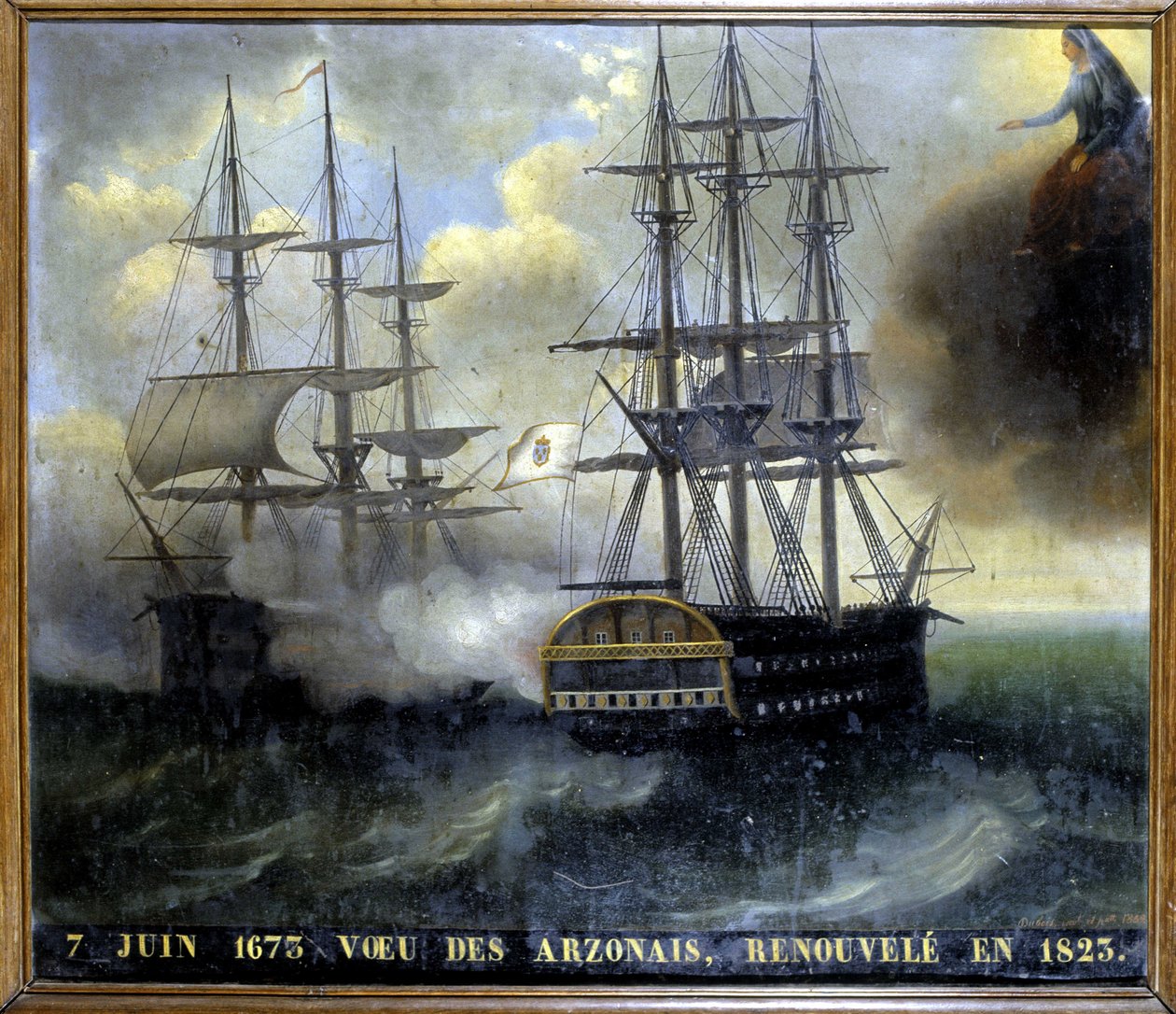 Sammenstød mellem den bretonske og hollandske flåde "Wish of the Arzonais af Unknown artist