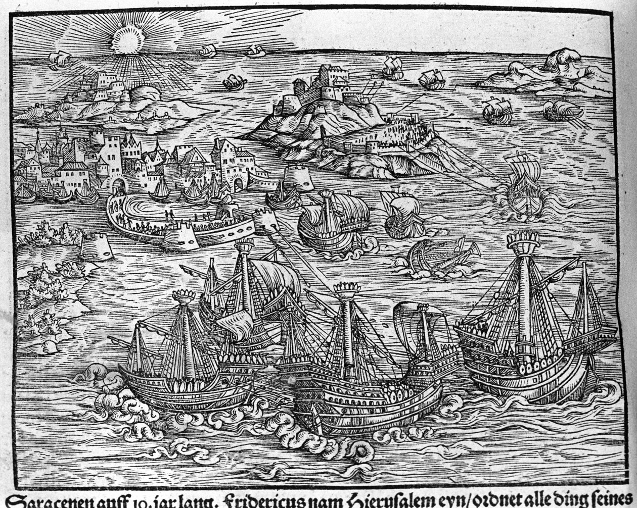 Sammenstød mellem saracenere. Gravering af Johann Stumpff "" Den noble struen belten fromen"" af Unknown artist