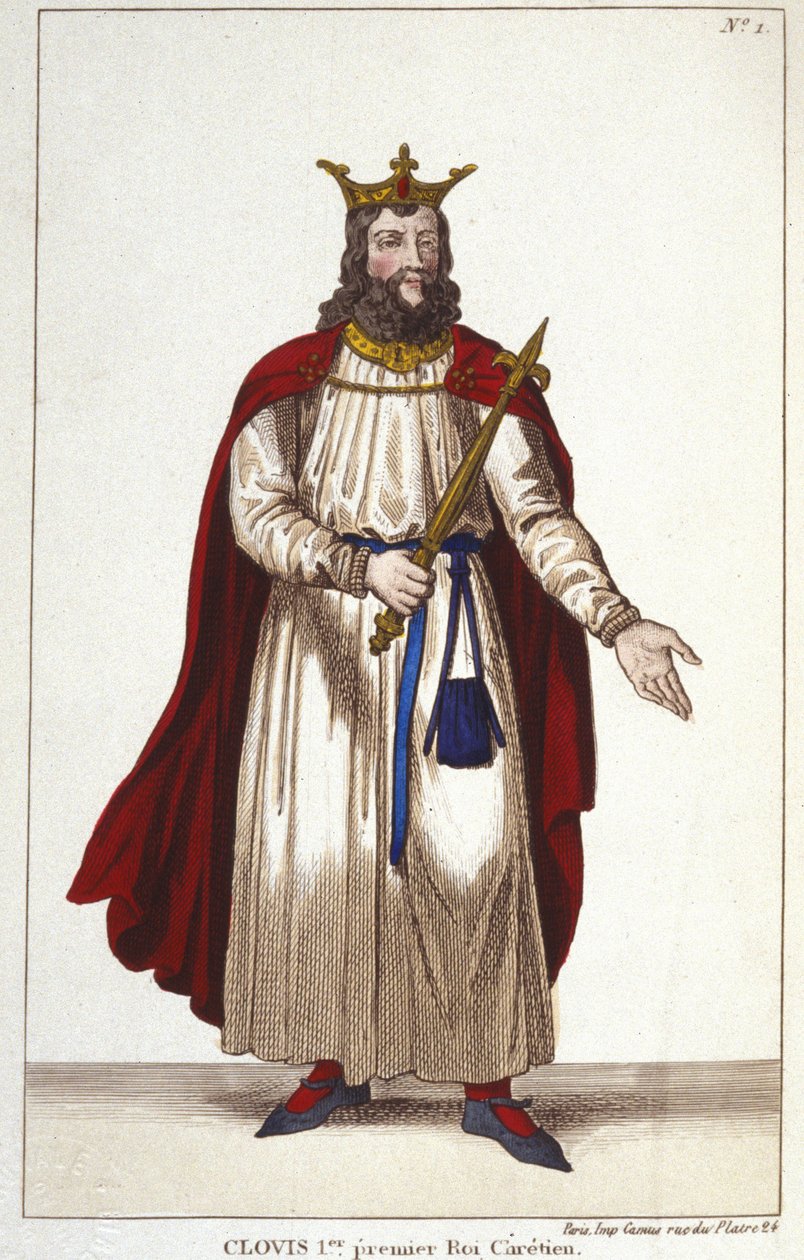 Clovis I (466-511), konge af frankerne, Merovinger-dynasti, gravering 1830 af Unknown artist