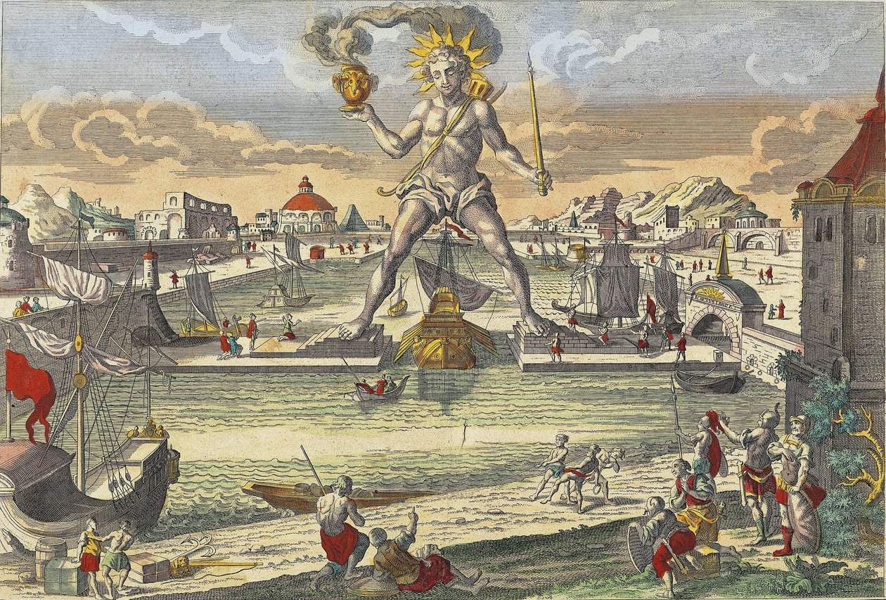 Kolossen af Rhodos - "" Kolossen af Rhodos"" (Colosso di Rodi) - gravering 1700-tallet af Unknown artist