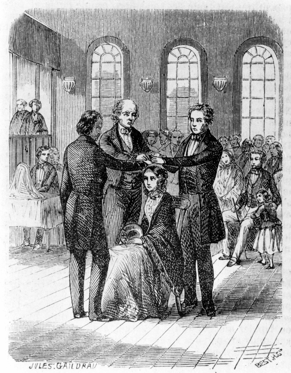 Konfirmation blandt mormonerne. 1800-tals gravering. af Unknown artist