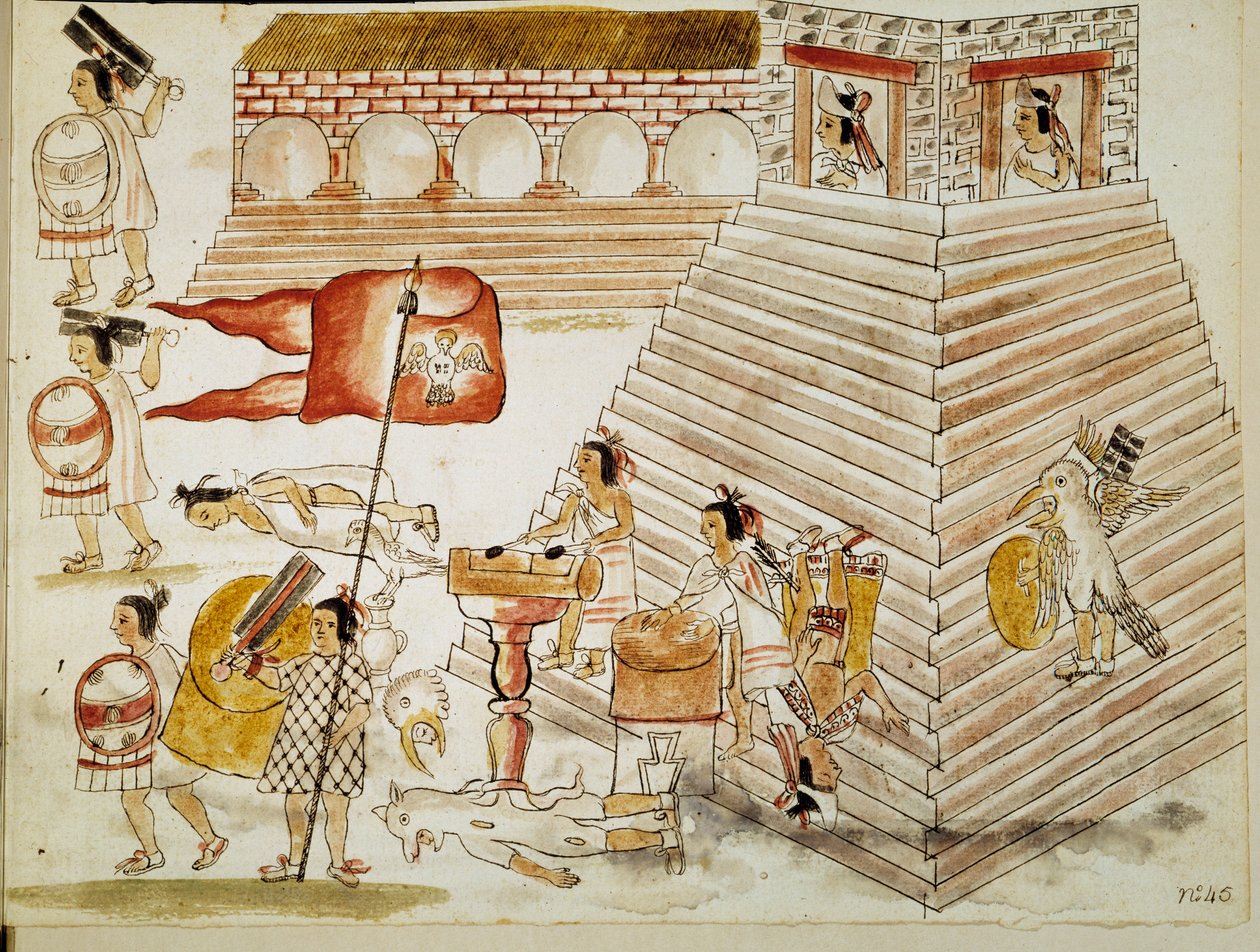 Erobring af Mexico: ødelæggelse af Tenochtitlan, hovedstaden i det aztekiske imperium, af soldaterne af conquistador Hernan Cortes (Hernando Cortez) (1485-1547) den 24/06/1520”” Miniature fra et manuskript af Unknown artist
