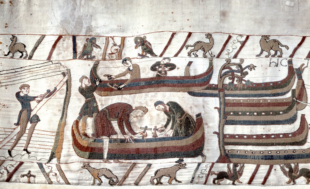 Konstruktion af skibe efter ordre fra Guillaume - Bayeux gobelin, kendt som Broderi af Dronning Mathilde af Unknown artist