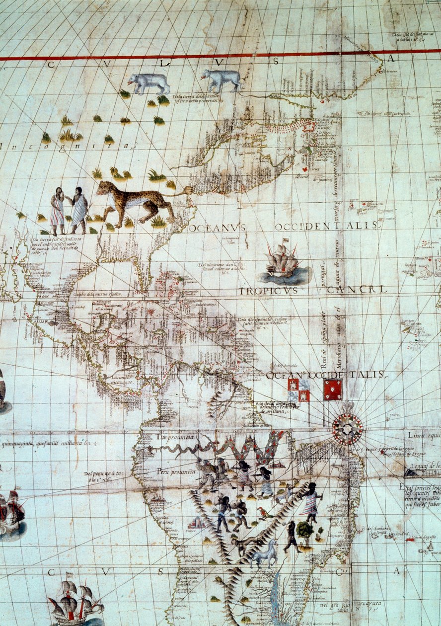 Amerikas kontinent. Detalje af verdenskortet af Sebastien Cabot af Unknown artist