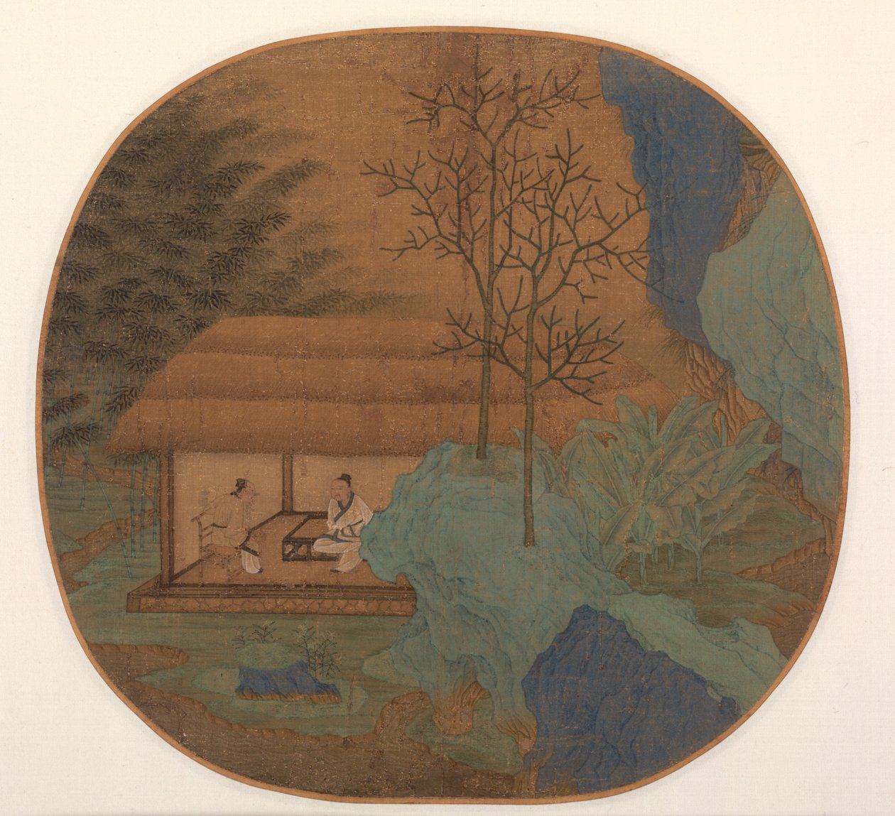 Samtale i en stråtækt hytte af Unknown artist
