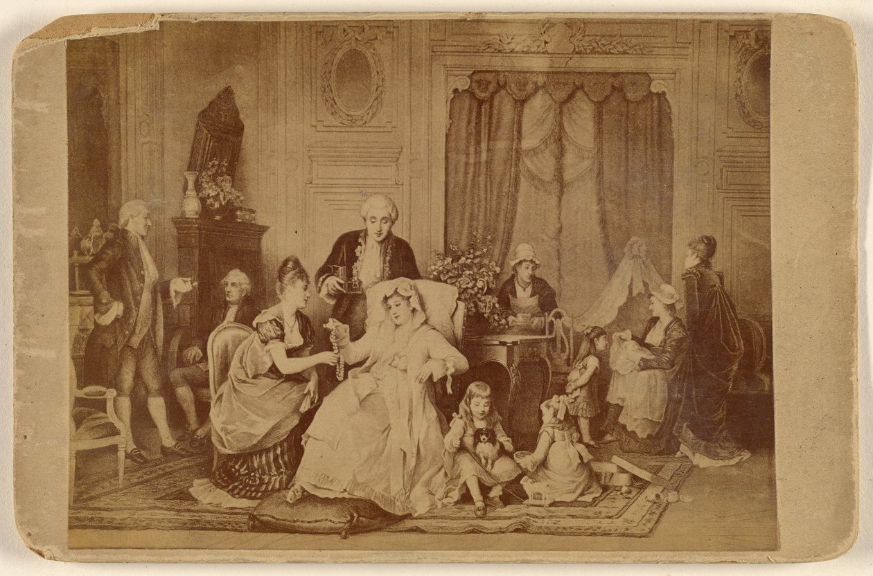 [Kopi af et ukendt kunstværk: en kvinde sidder med foden på en pude og bliver serveret]. af Unknown artist