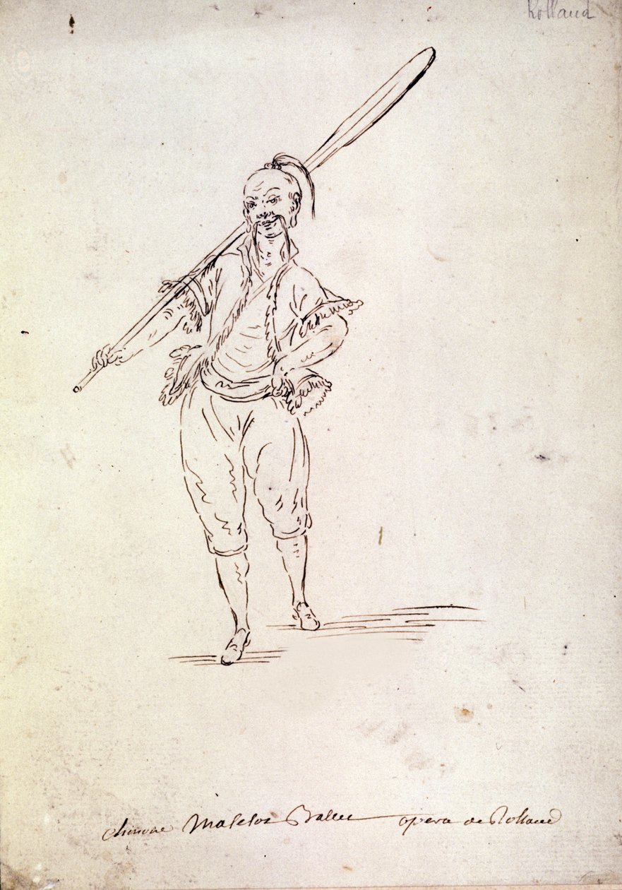 Kostume til karakteren Roland i operaen af samme navn af komponisten Niccolo Vito Piccinni (eller Piccini) (1728-1800) efter en libretto af Jean Francois Marmontel (1778). Tegning af slutningen af 1700-tallet af Unknown artist