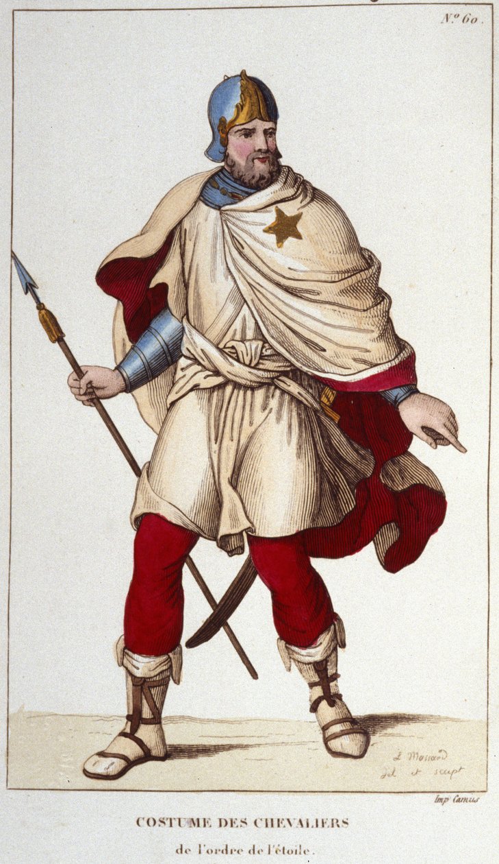 Kostume af Ridder af Stjerneordenen, grundlagt af Johannes II den Gode, i 1351. gravering af 1830 af Unknown artist