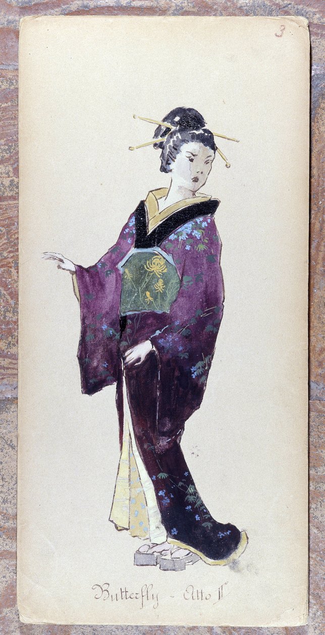 Kostume til Madame Butterfly akt II til skabelsen af Madame Butterfly af Giacomo Puccini i 1904. Samling af Museo della Scala i Milano. af Unknown artist