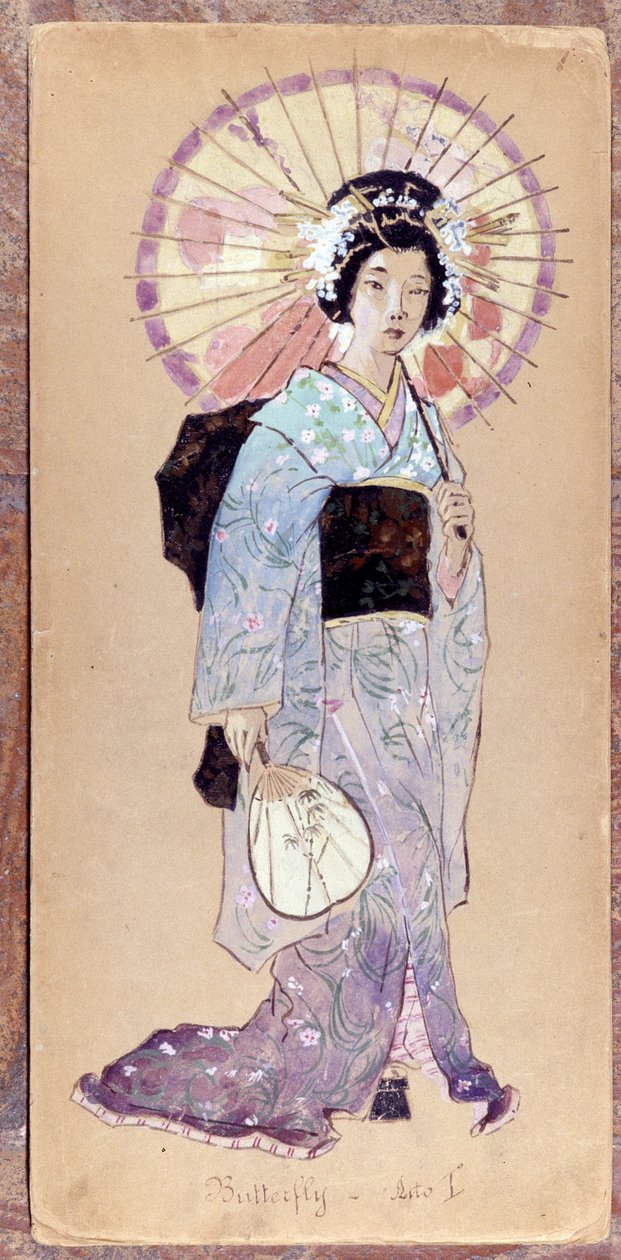 Kostume til Madame Butterfly til første akt af Madame Butterfly af Giacomo Puccini i 1904. Samling af Museo della Scala i Milano. af Unknown artist