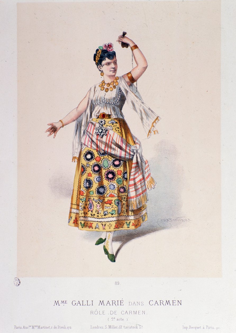 Kostume af Marie Galli i Carmen, opera af Georges Bizet af Unknown artist
