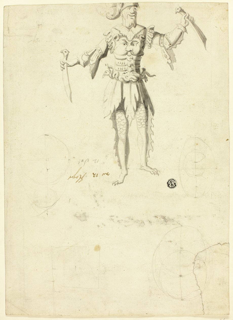 Udklædt mand med to sværd af Unknown artist