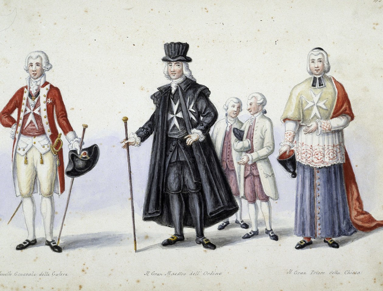 Kostumer: 1. Galeernes generaloberst, 2. Ordenens stormester, 3. Kirkens storprior. sd. 19. århundrede. af Unknown artist