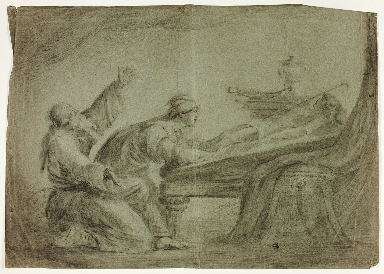 Par i antik kjole, sørgende død søn af Unknown artist