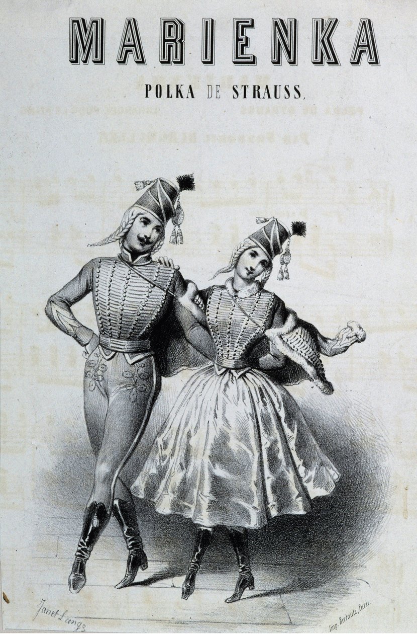 Et par polka-dansere for Strauss "Marienka", n.d. 19. af Unknown artist