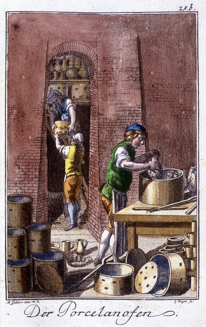 Håndværk: porcelænsmageren på sit værksted. I "" Omfattende beskrivelse af kunsthåndværk og værksteder for unge"" af Johan Peter Vue. Ed. Nürnberg, Weigel og Schneider af Unknown artist