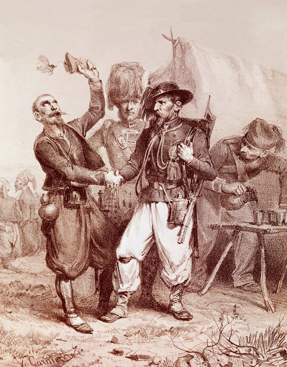 Krimkrigen (1853-1856): allegori om Alliancen mellem Frankrig, Kongeriget Sardinien og England mod Rusland. 1854 af Unknown artist