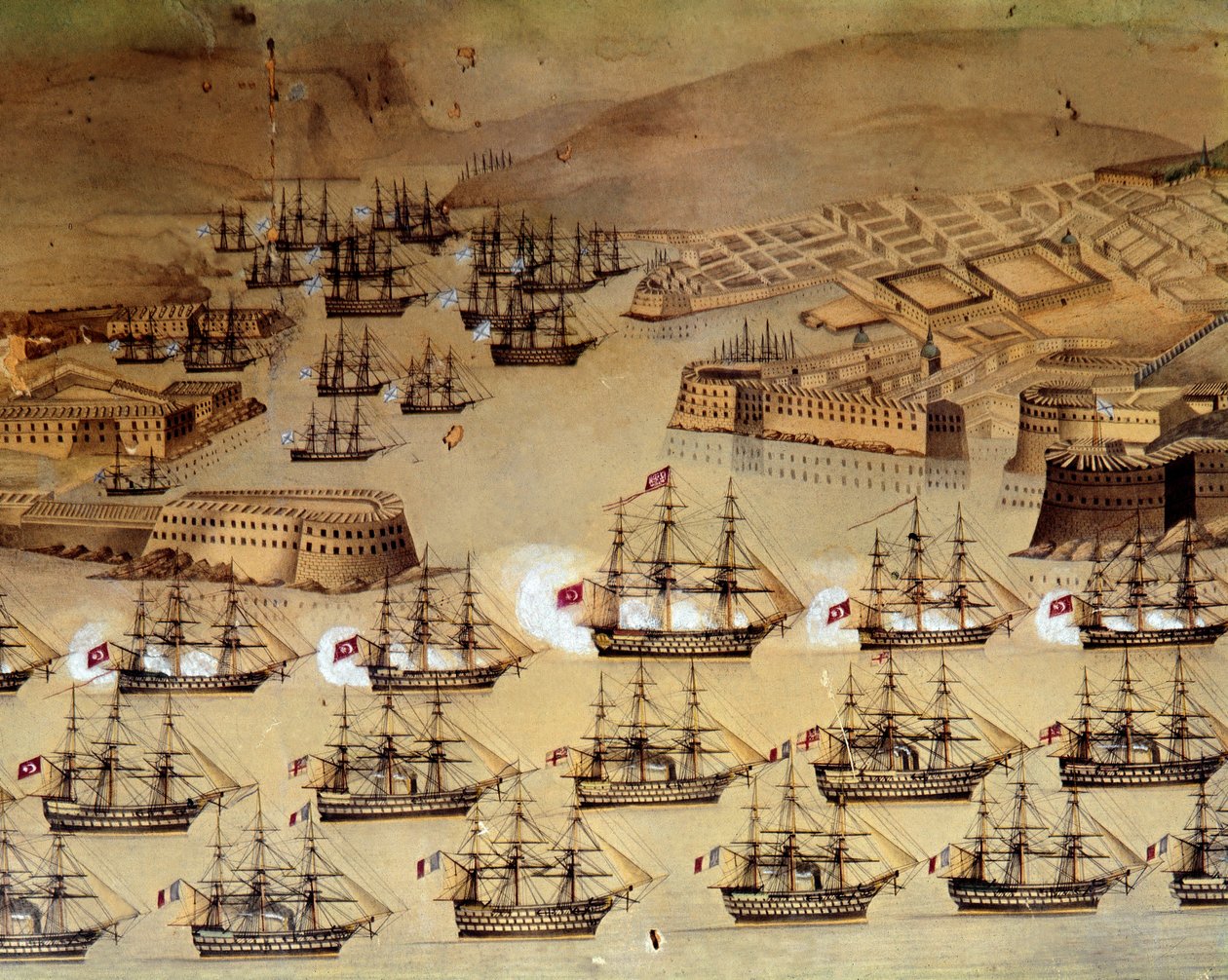Krimkrigen (1853-1856) mellem Rusland og Det Osmanniske Rige: Franskmændene og briterne allierede sig med tyrkerne for at belejre den russiske havn Sebastopol fra 17. oktober 1854 til 8. september 1855. Istanbul, Naval Museum af Unknown artist