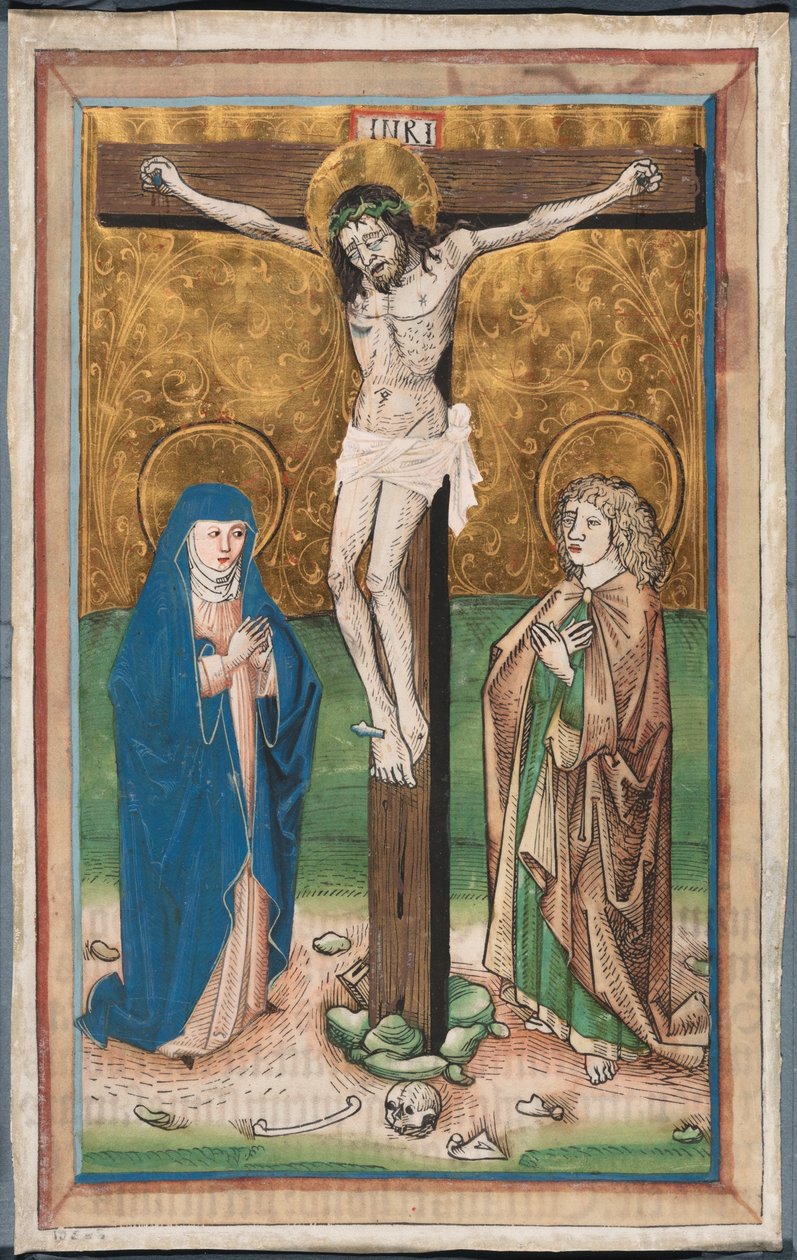 Korsfæstelse med Jomfru Maria og Sankt Johannes (recto); Saint Sebald med donorerne Paul Volkmayr og Sebald Schreyer (verso) af Unknown artist