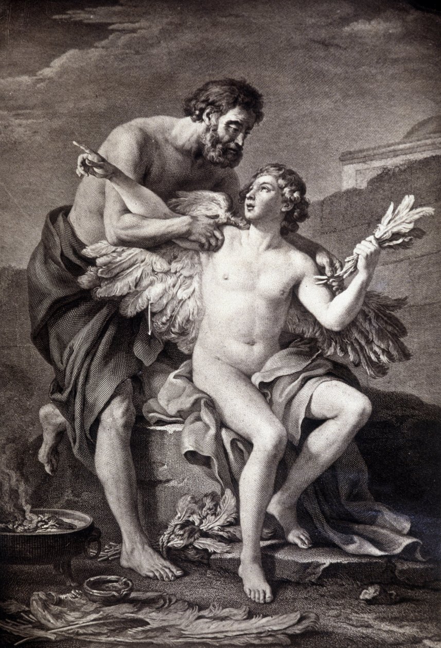 Daedalus og Ikaros. 1800-tals gravering. af Unknown artist