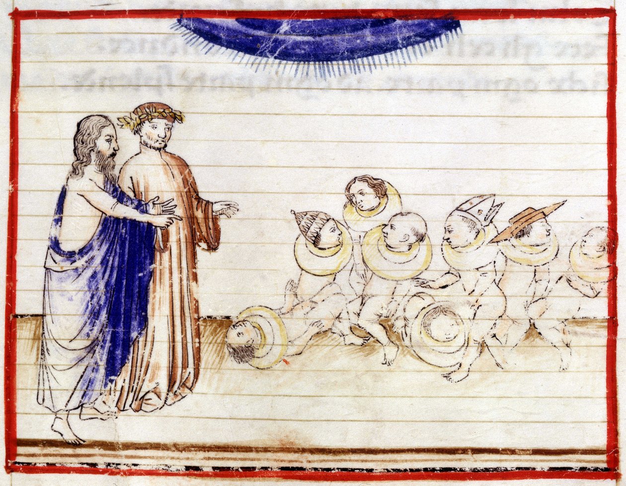Dante et Virgil - i "Den guddommelige komedie" "af Dante Alighieri. For helvede, Sang VII af Unknown artist