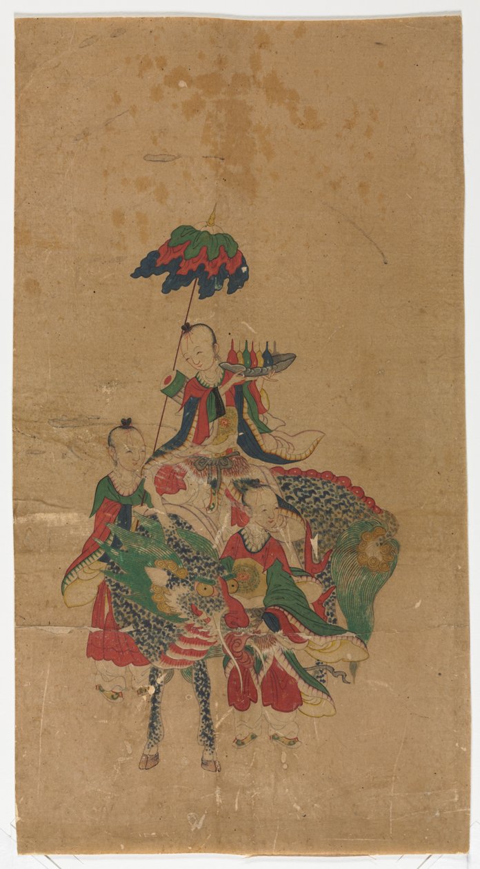 Daoist Immortal på en Qilin og to ledsagere af Unknown artist