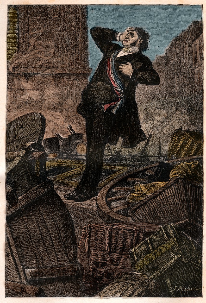 Alphonse Baudins død (1811-1851) på barrikaden af Faubourg Saint Antoine den 3/12/1851 under kuppet af Louis Napoleon III (Louis-Napoleon Bonaparte) - indgravering i "Histoire d