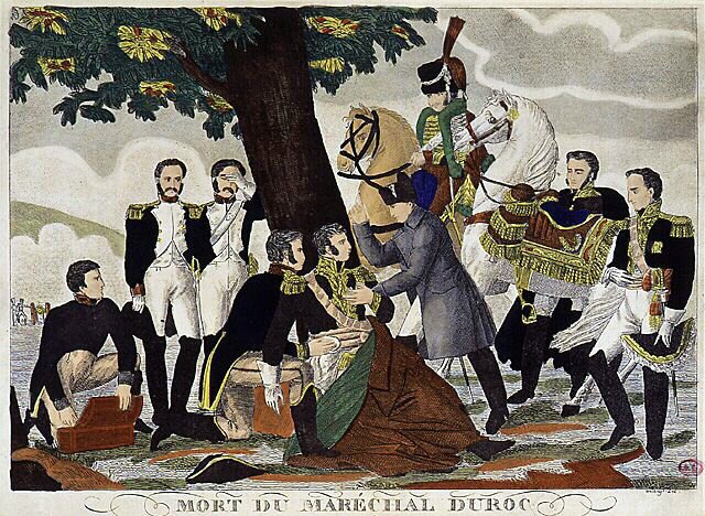 Marshal Duroc, hertug af Friuli, døde i 1813 (dødelig såret i Bautzen) assisteret af Napoleon I og Murat. af Unknown artist