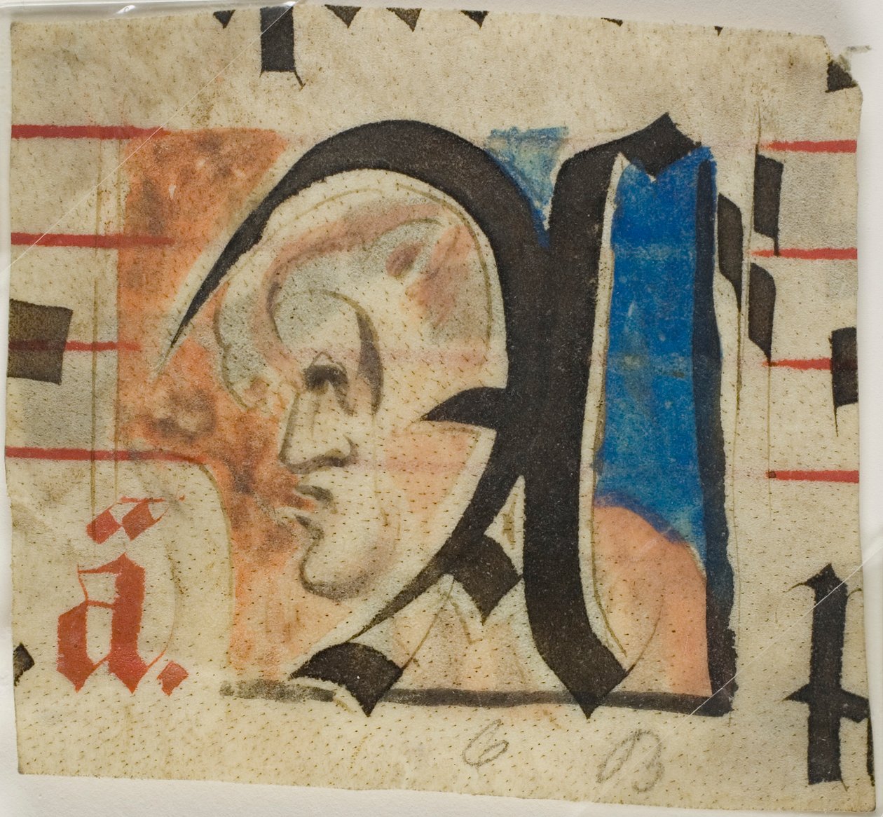 Dekoreret initial med grotesk i profil fra en korbog af Unknown artist