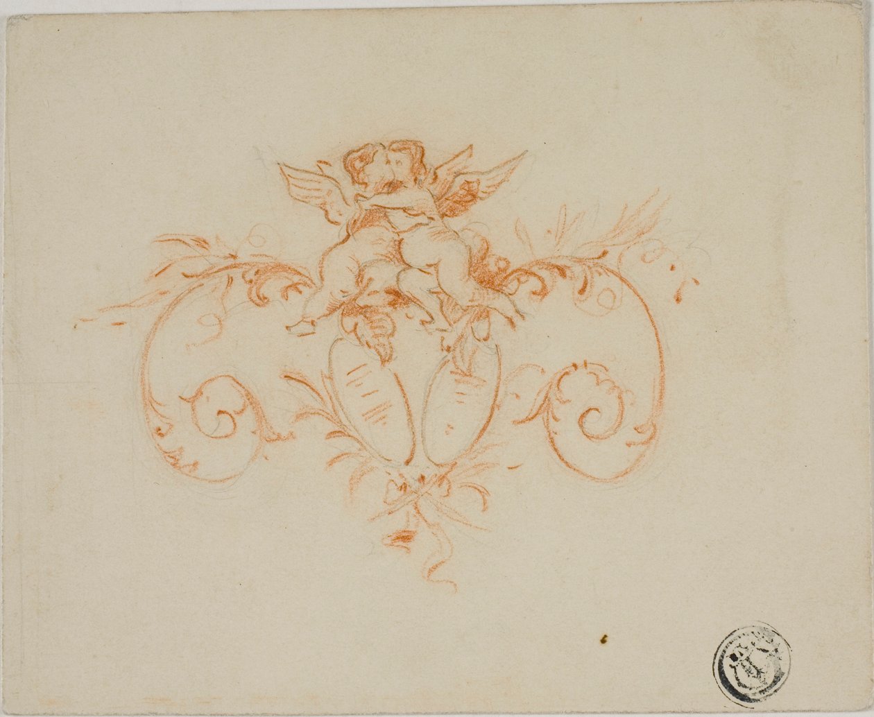 Dekorative ruller med to Amoretti af Unknown artist