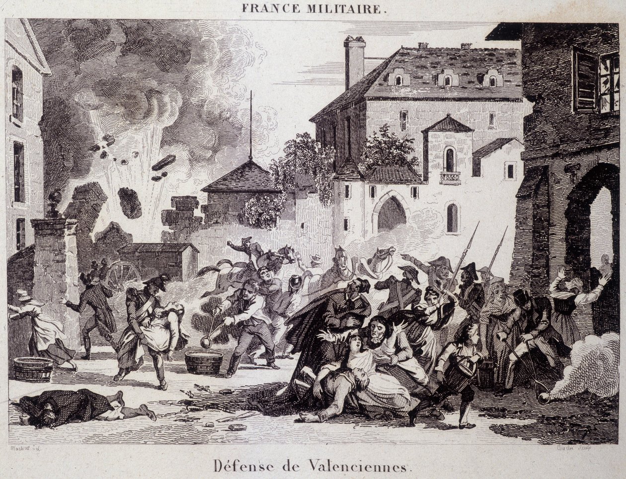 Forsvar af Valenciennes (af republikanerne mod briterne og østrigerne i 1794). Indgravering af det 19. århundrede. af Unknown artist