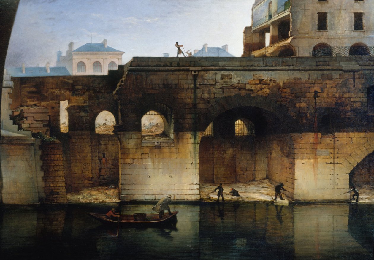 Nedrivning af det gamle Hôtel-Dieu; "cagnards", i 1878 (olie på lærred) af Unknown artist