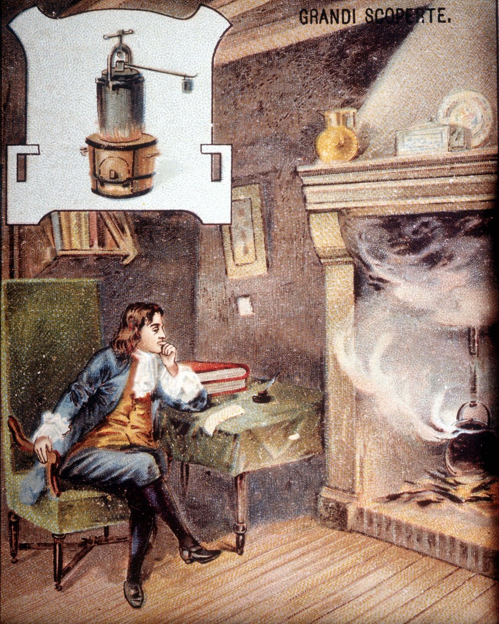 Denis Papin (1647 - 1714) opfinder gryden. (forfader til minutkokosen) kromolitografi fra det 19. århundrede. af Unknown artist