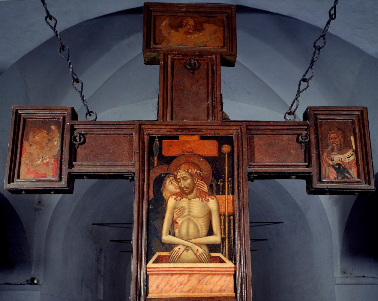 Deploration (Deposition) Anonymt træmaleri på bagsiden af et kors. Varazze fra det 15. århundrede, Cappella del Castello Invrea Italien af Unknown artist