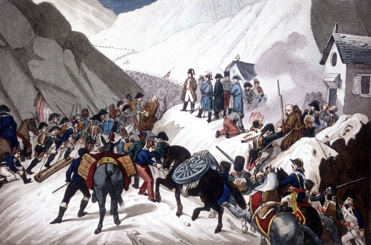 Nedstigning af Napoleon Bonaparte i Italien: krydser bjerget St. Bernard af Unknown artist