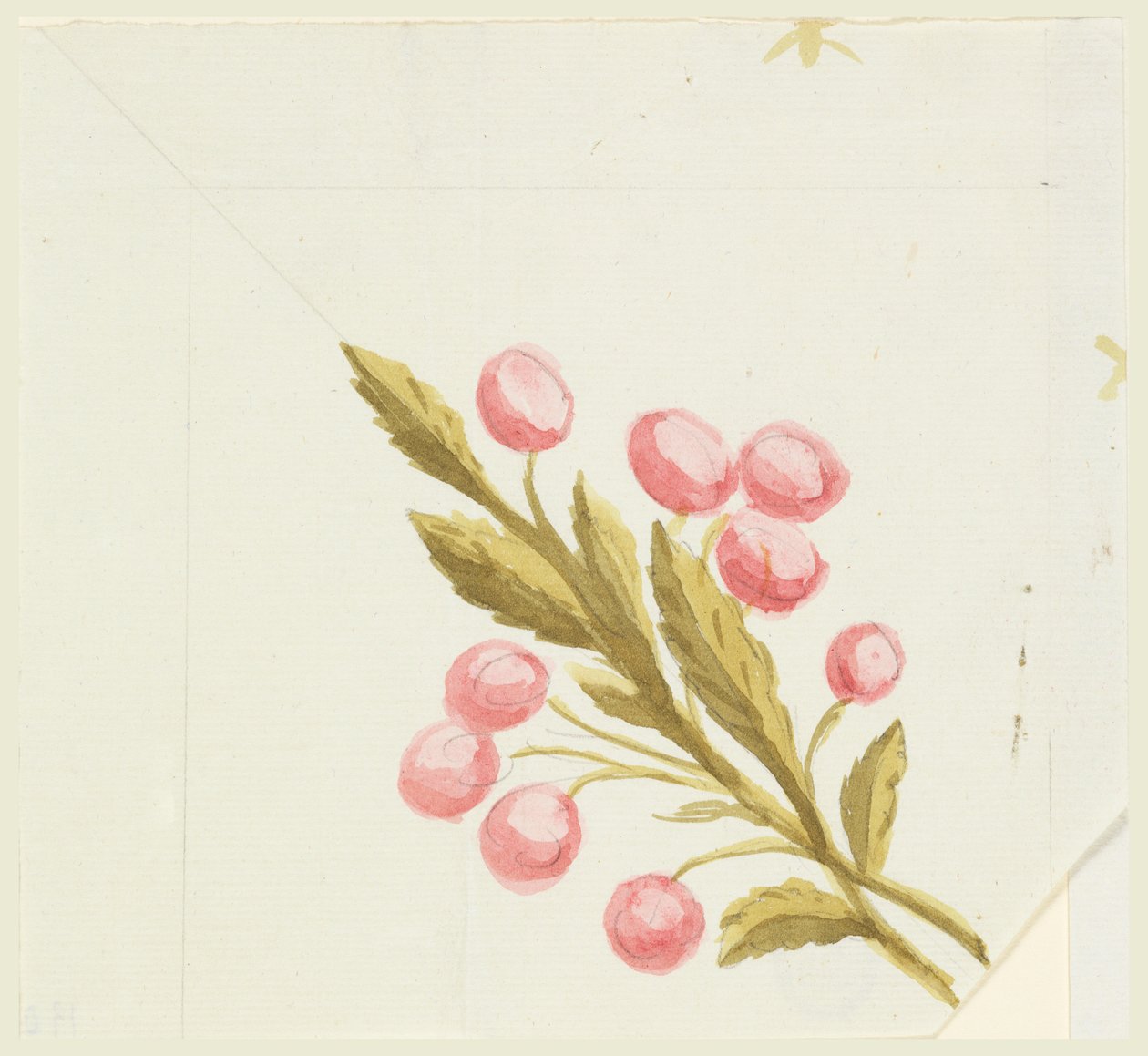 Design til hjørnemotiv til vævet eller broderet kant af Unknown artist