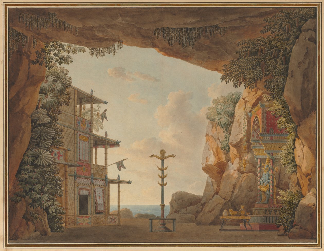 Design til sceneopsætning til anden akt af Elisca eller indbyggeren på Madagaskar af Unknown artist